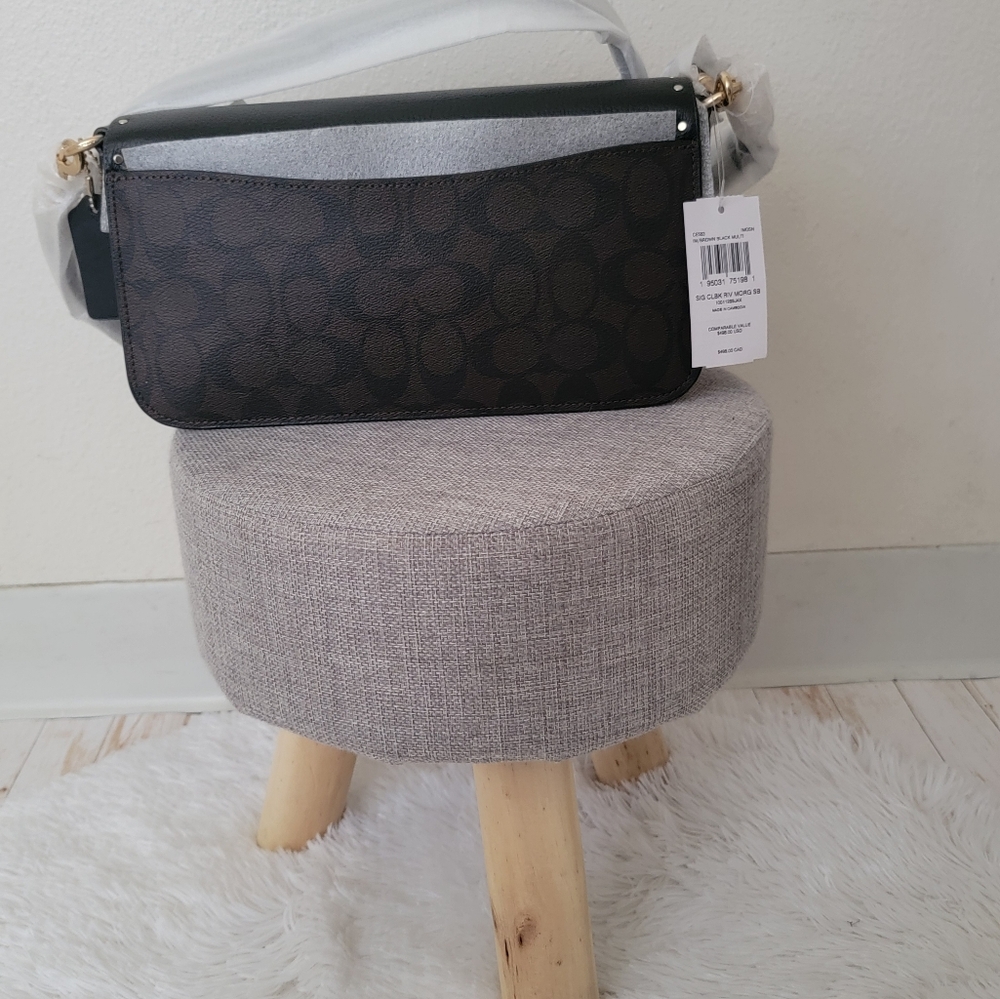 NWT Coach Morgan Black Brown Signature Canvas Gold Stud Rivets Shoulder Bag - Picture 2 of 7
